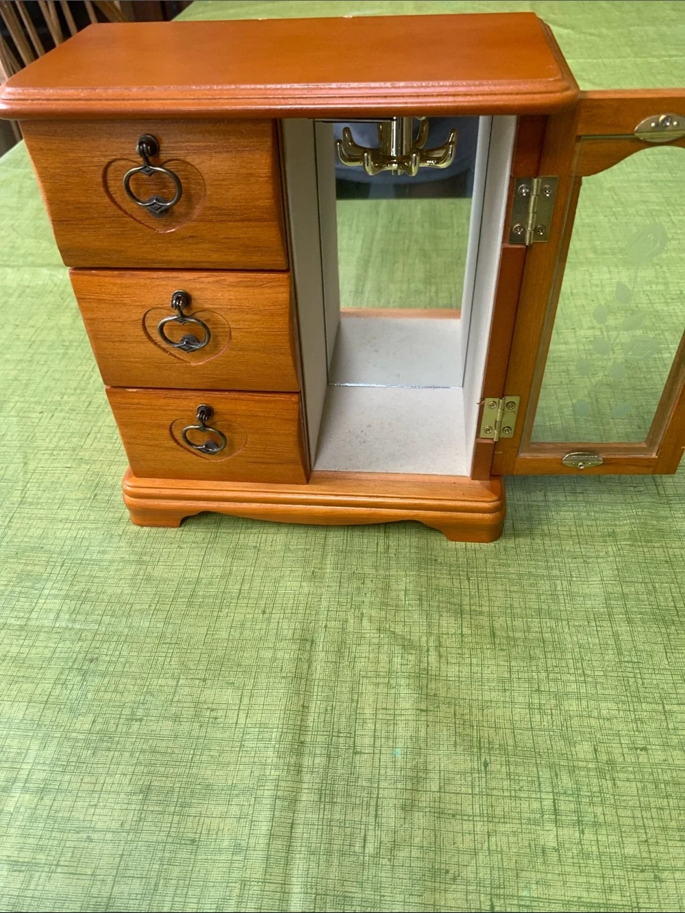 Wood Jewelry Organizer Cabinet with Frosted Glass Door - Brown